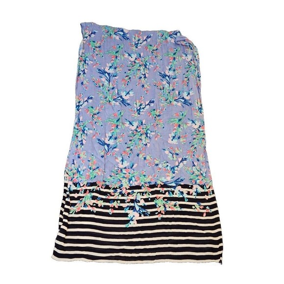 Talbots Blue‎ Pink Black Hearts Floral Viscose Linen Oblong Scarf 19 x 78 - Picture 1 of 5